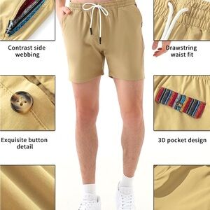 Beige Shorts with Striped Pocket Detail
